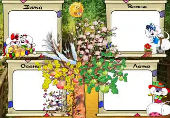 Η επιγραφή στην κορνίζα: Зима. Весна. Осень. Лето.