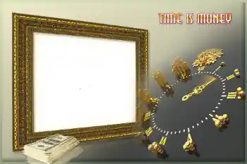 Η επιγραφή στην κορνίζα: Time is money Η επιγραφή στην κορνίζα: Time is money